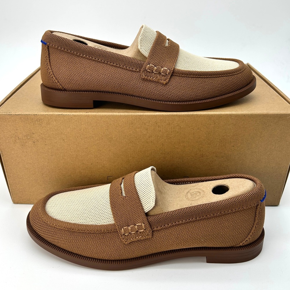 Rothy's The Penny Loafer Size 6.5 Womens Shoes Camel Ivory Sustainable Knit NEW